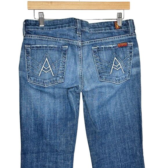 7 for All Mankind Jeans A Pocket Flip Flop Flared Womens Sz 27 (31”x 30.5”) Blue - Picture 6 of 16